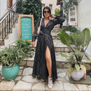 Zara black printed long wrap dress